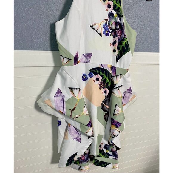 Bariano White Abstract Sleeveless Ruffle Cocktail Dress - Picture 7 of 7